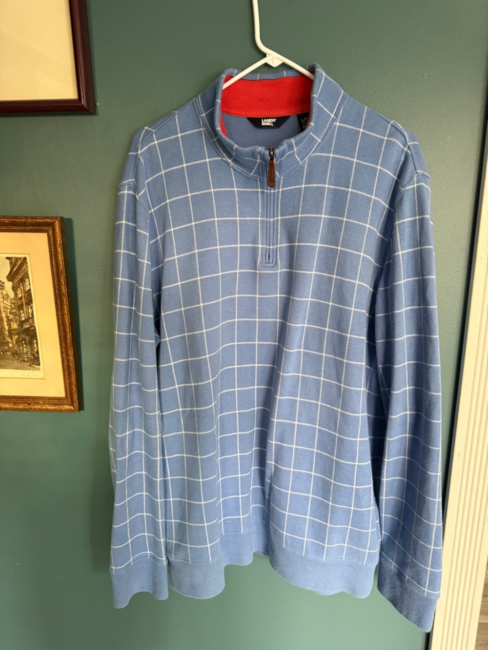 Lands' End Light Blue Windowpane Half-Zip Sweater 250